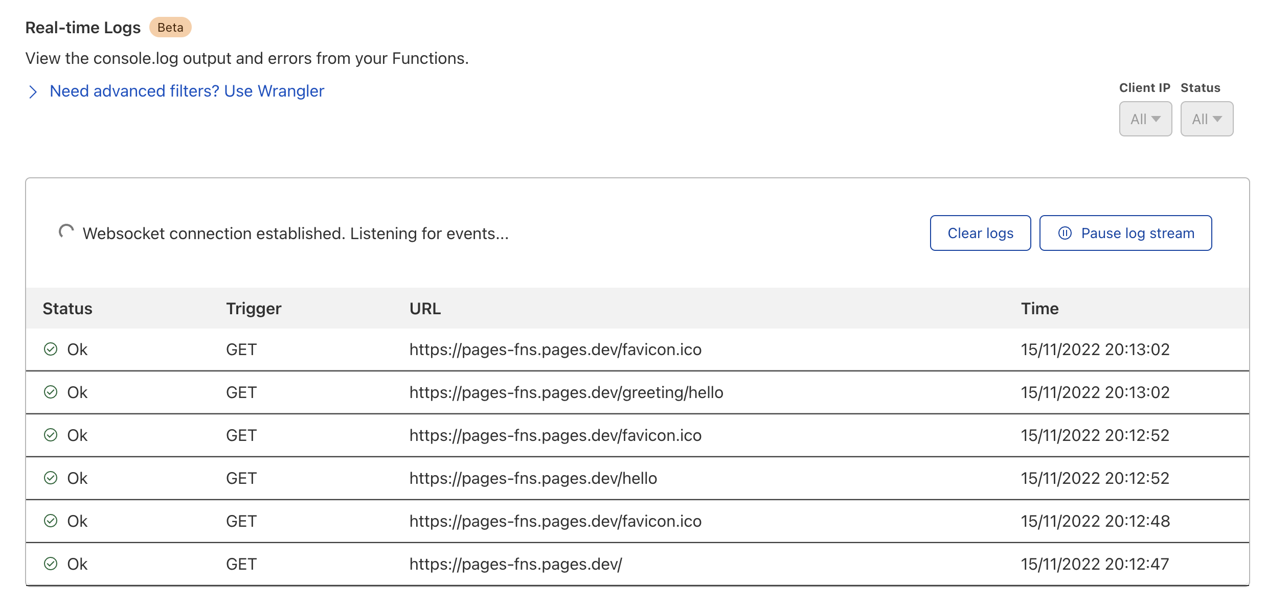 Image of logs in dashboard